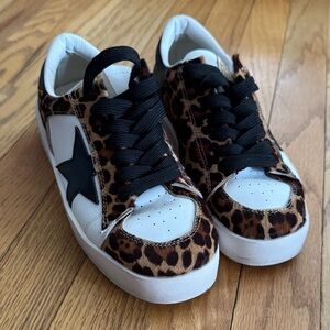 Leopard Print Sneakers with Black Star